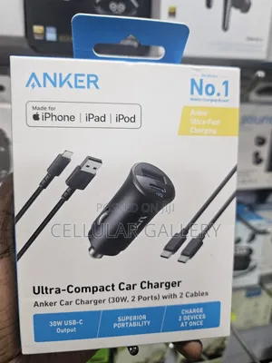 Anker Car Charger (30, 2 Ports) With 2 Cables