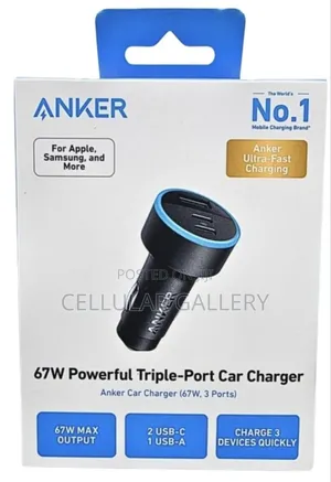 Anker 535 Car Charger (67w, 3 Ports) for Laptops and Phones