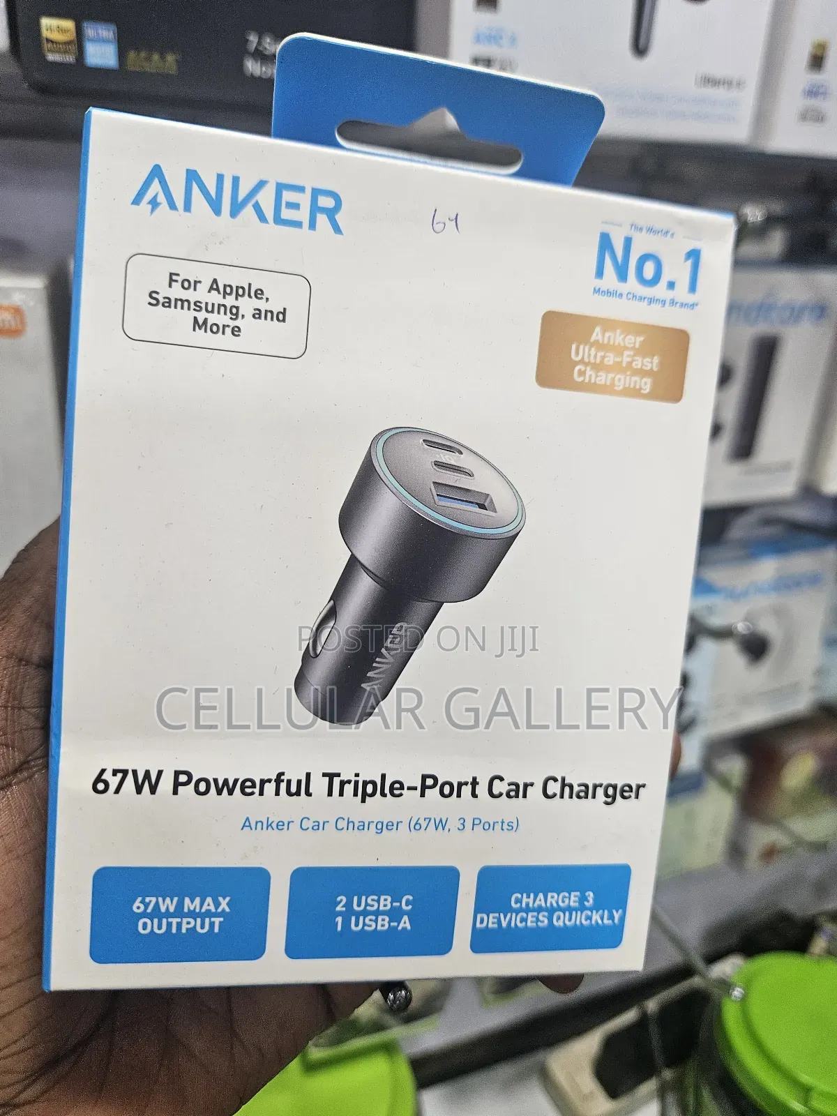 Anker 535 Car Charger (67w, 3 Ports) for Laptops and Phones