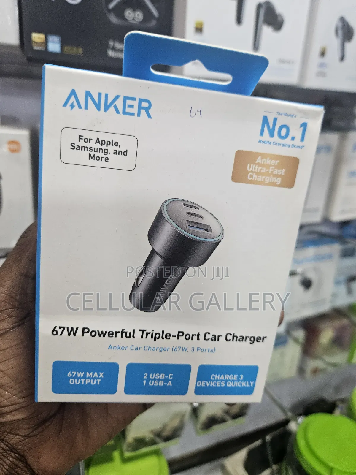 Anker 535 Car Charger (67w, 3 Ports) for Laptops and Phones