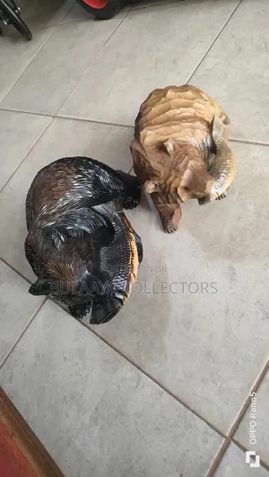 Vintage Japanese Ainu Hand-Carved Wooden Bear With a Salmon.