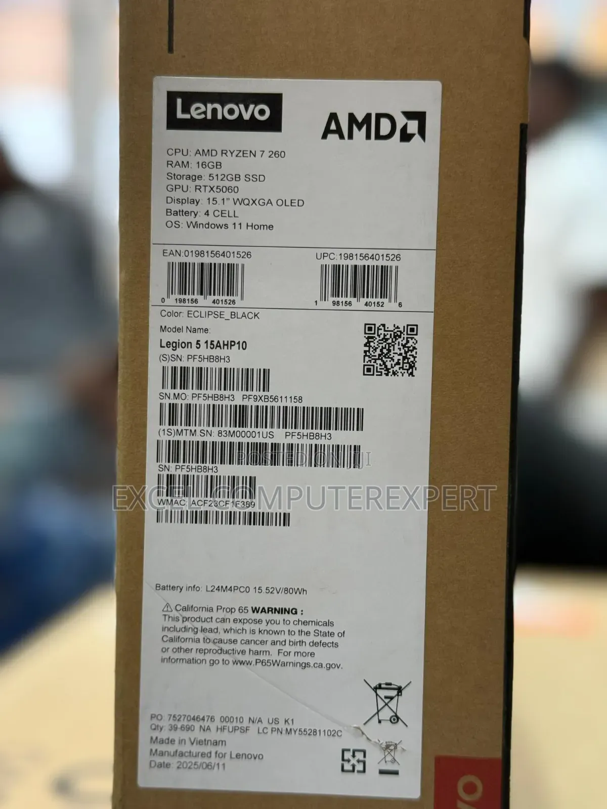 New Laptop Lenovo Legion Y540 16GB AMD Ryzen 7 SSD 512GB
