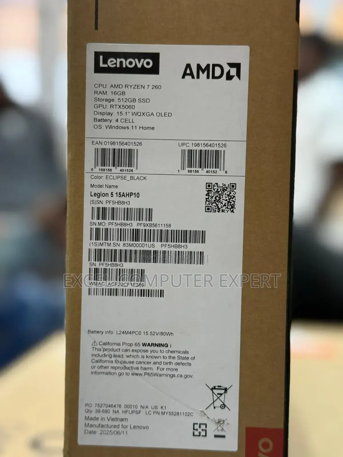 New Laptop Lenovo Legion Y540 16GB AMD Ryzen 7 SSD 512GB