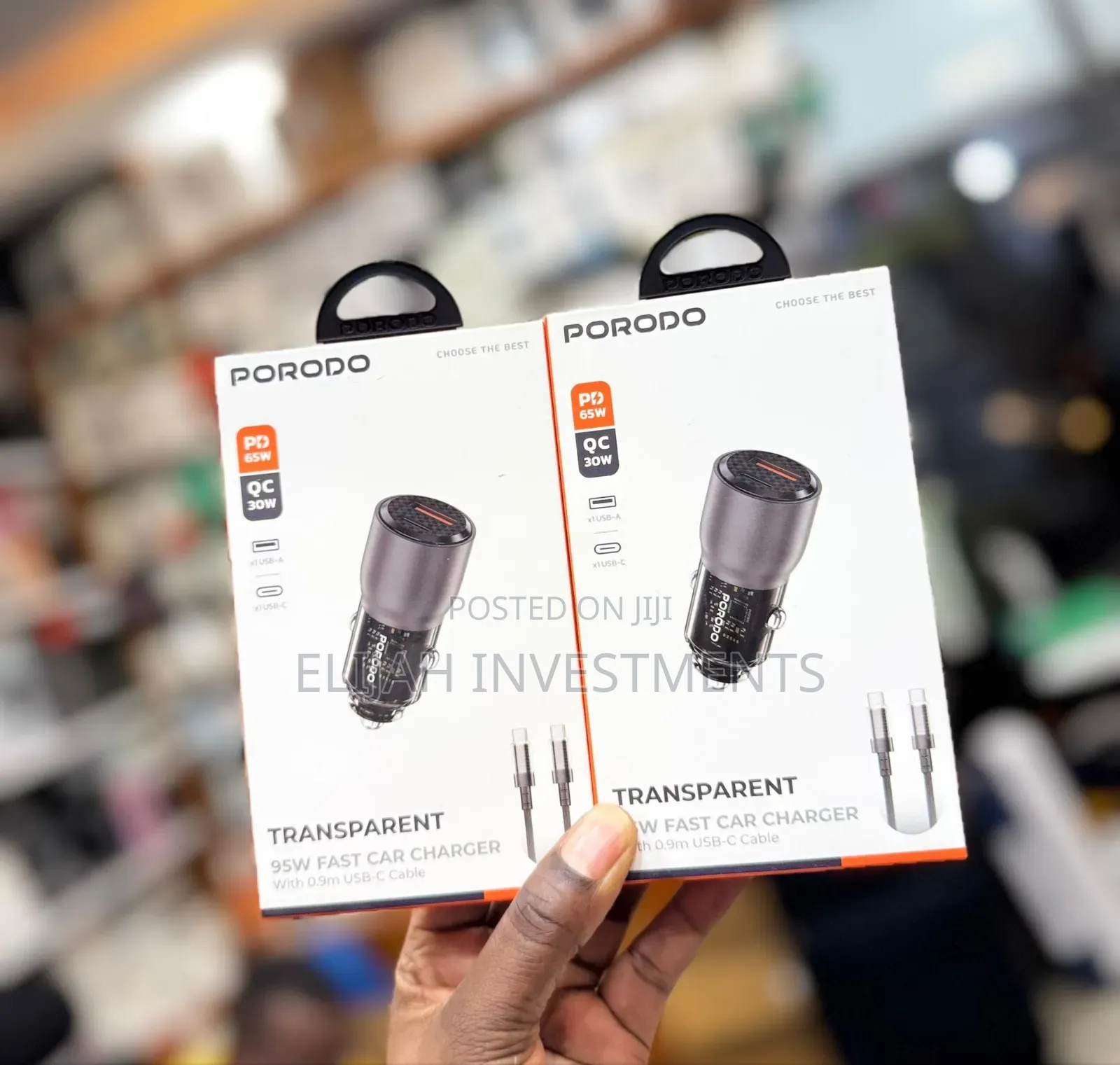 Porodo Transparent 95w Car Charger With 0.9m Usb-C Cable