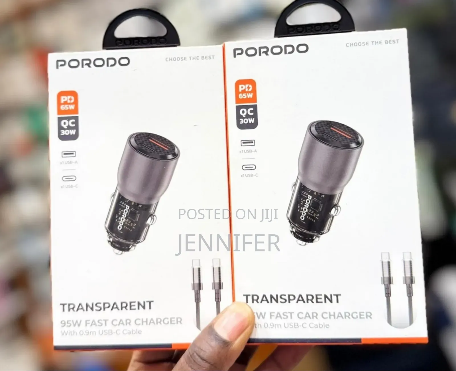 Porodo Transparent 95w Car Charger With 0.9m Usb-C Cable