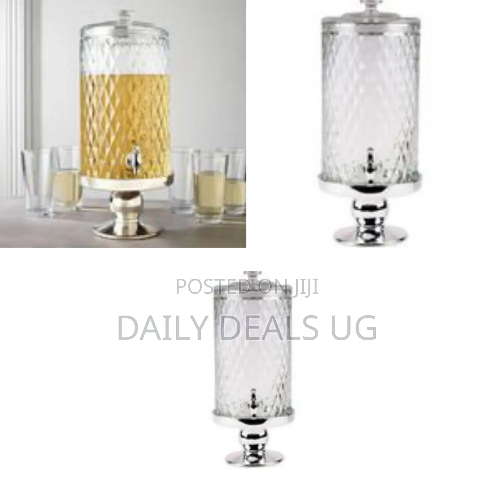 Elegant Diamond-Cut Glass Beverage Dispenser on Stand - Clear