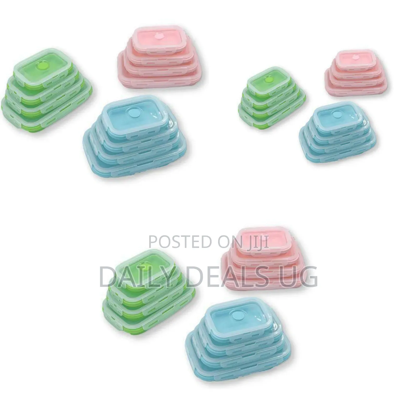 Sets of Versatile Collapsible Silicone Food Storage Containers