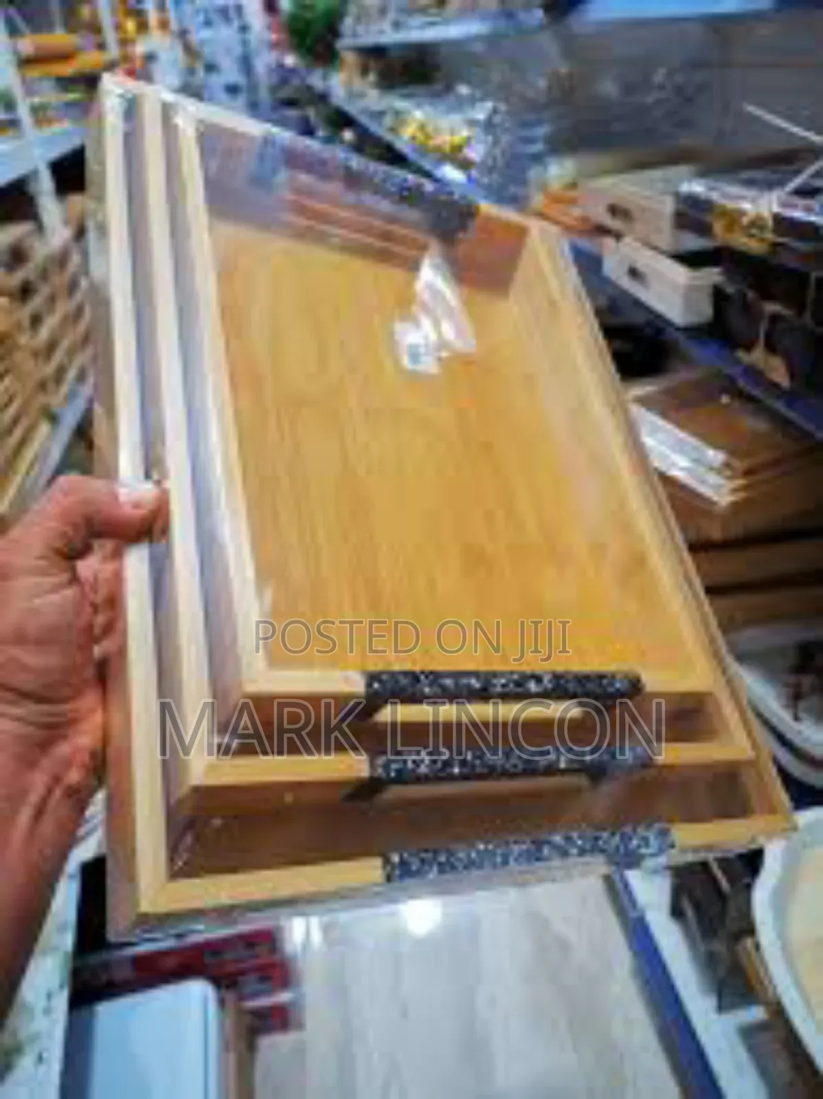 Wooden Serving Tray With Decorative Metal Handle