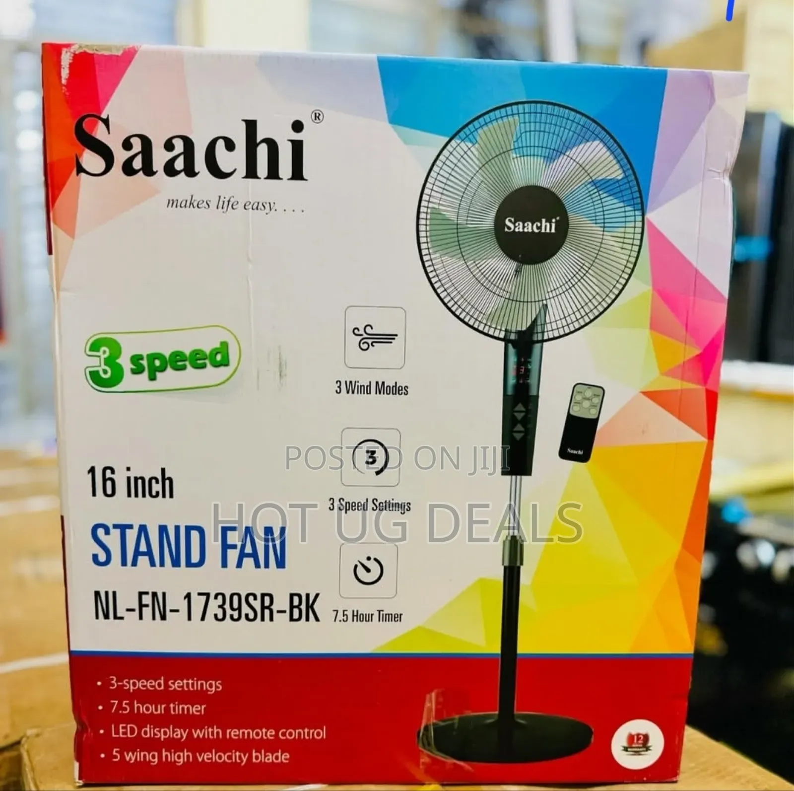Saachi 16 Inch Stand Fan With Remote Led Display Stain Less Material