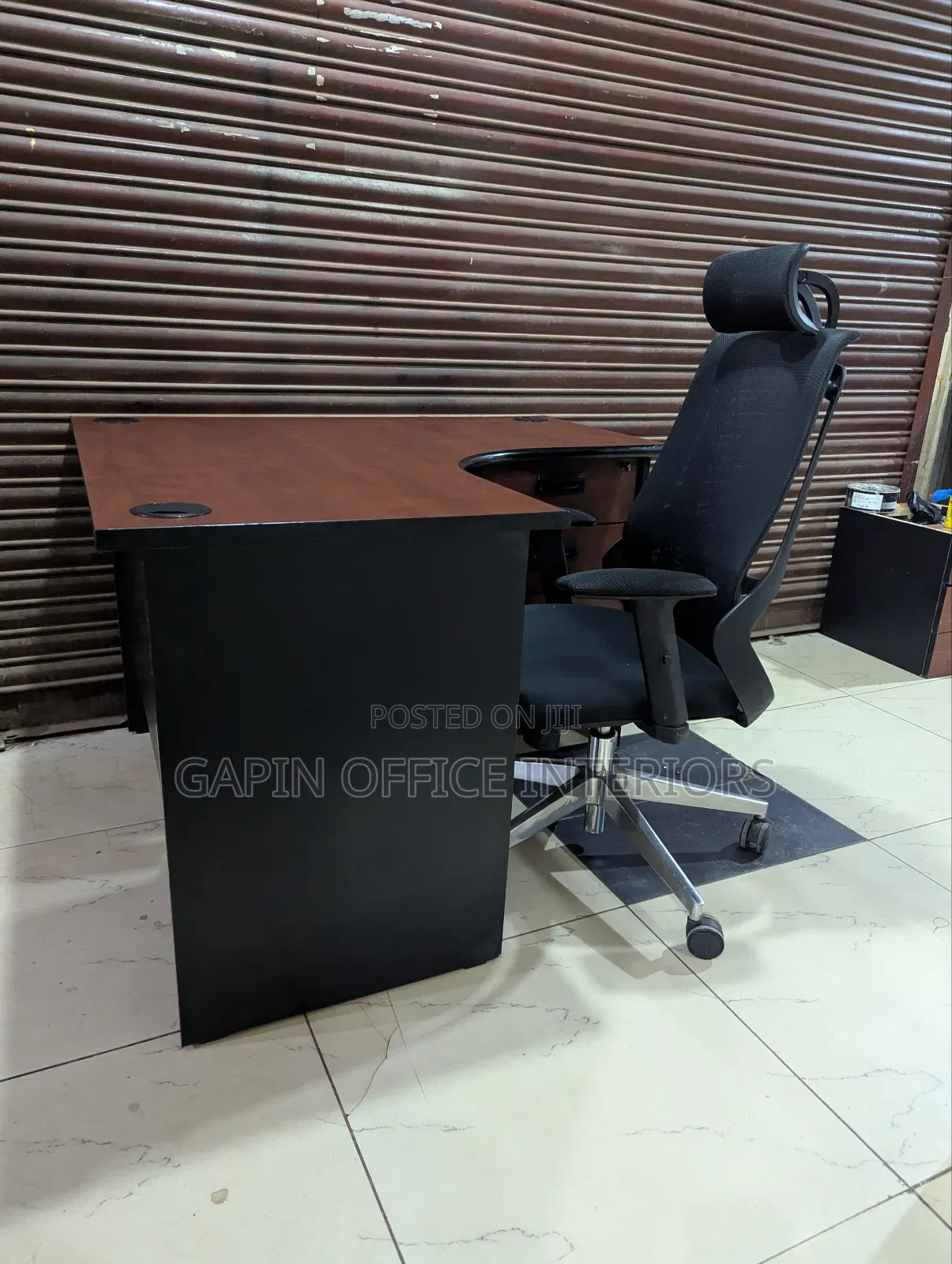 Curved Office Desk With Mesh Back Headrest Chair, Price for a Full Set