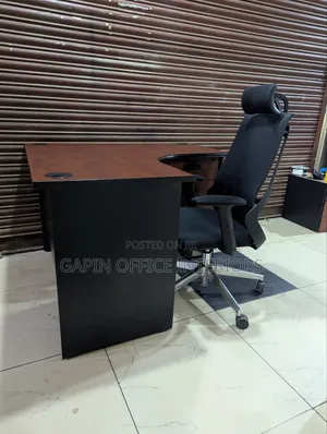 Curved Office Desk With Mesh Back Headrest Chair, Price for a Full Set
