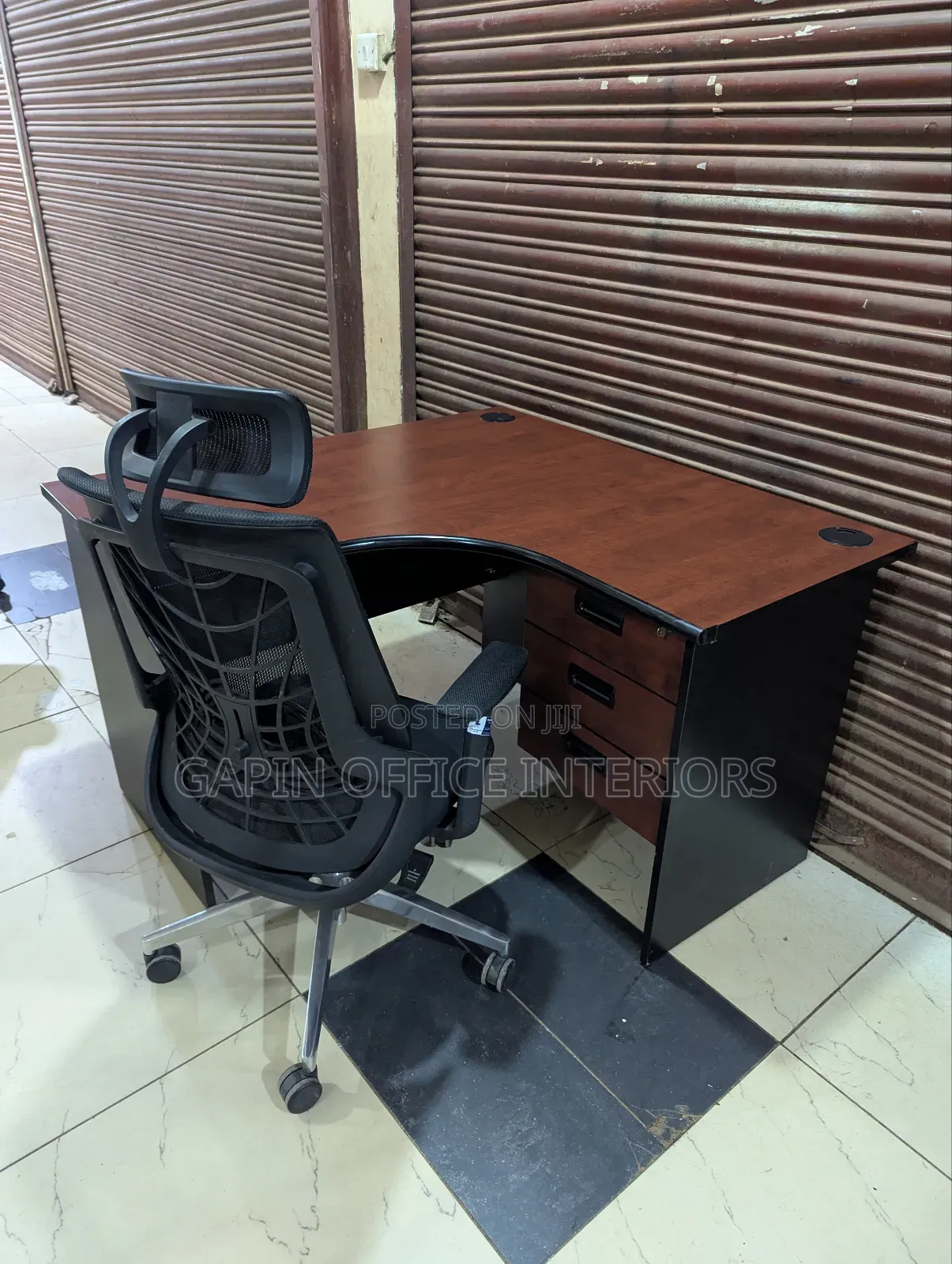 Curved Office Desk With Mesh Back Headrest Chair, Price for a Full Set