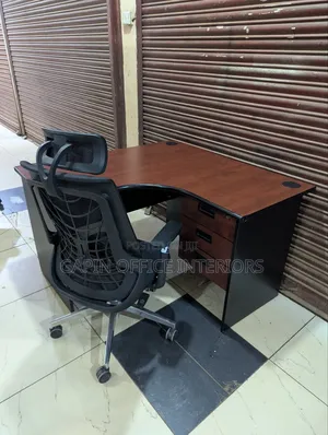 Curved Office Desk With Mesh Back Headrest Chair, Price for a Full Set