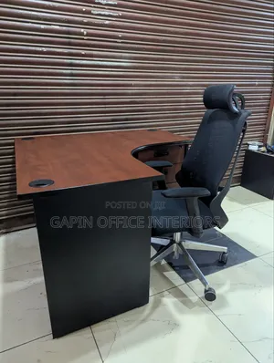 Curved Office Desk With Mesh Back Headrest Chair, Price for a Full Set