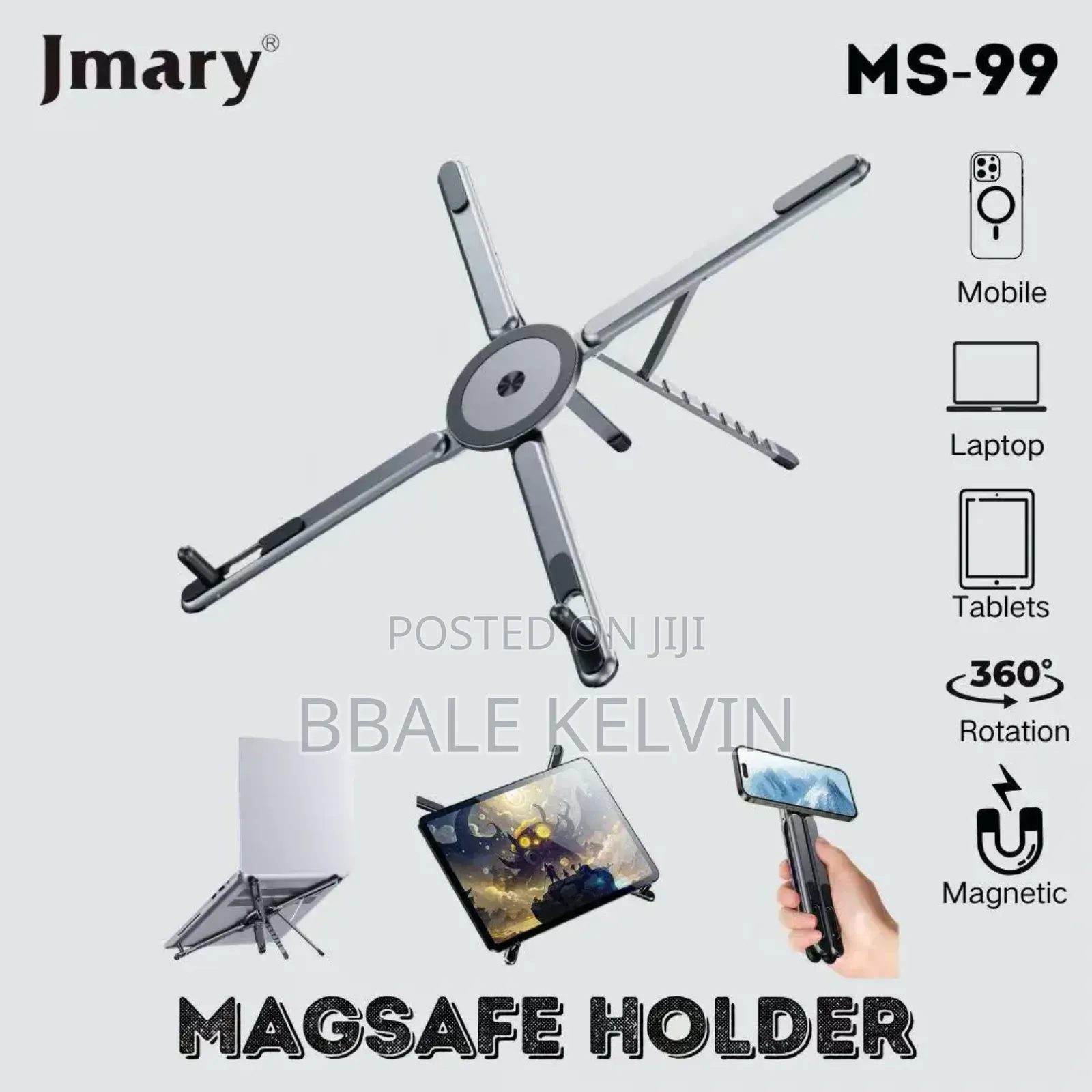 Jmary 3in1 Aluminum Magnetic Laptop, Tablets, Mobile Stand Adjustable