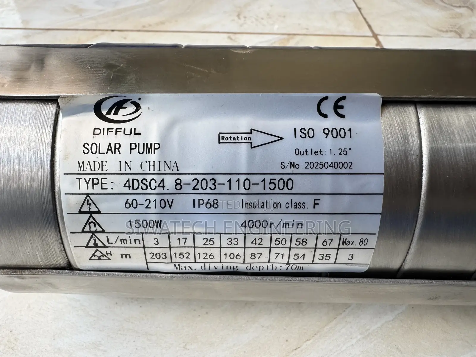 Difful Solar Sumbersible Water Pumps, 80m-390m Head, Solar and Hybrid