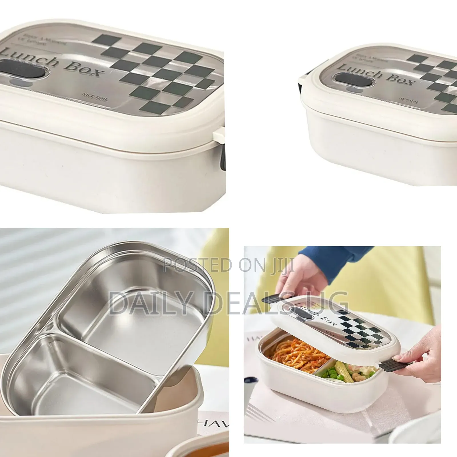 Stainless Steel, Insulated Bento-Style Lunch Box With a Checkere