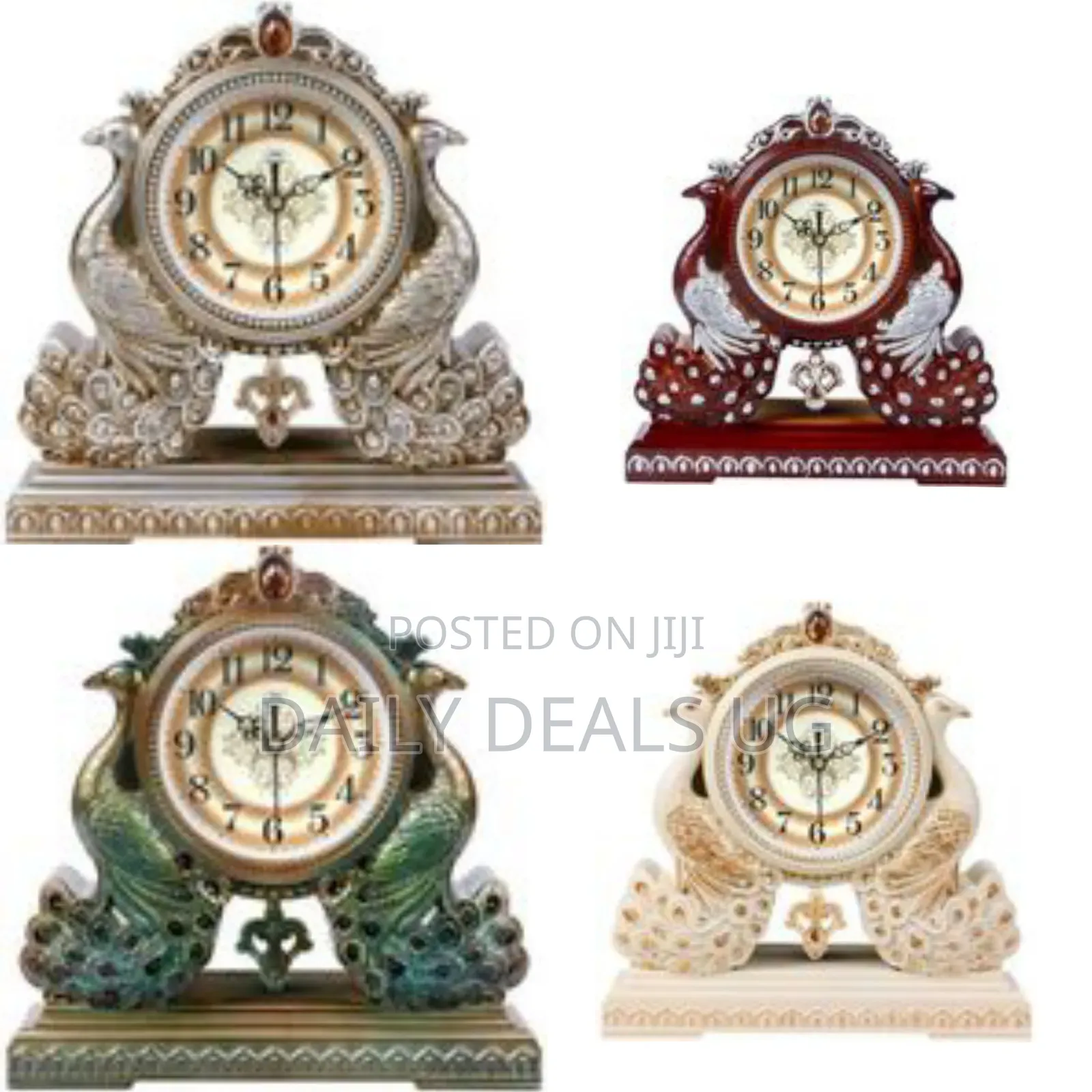 Ornate Double Peacock Mantel Clock With Pendulum - Multicolor