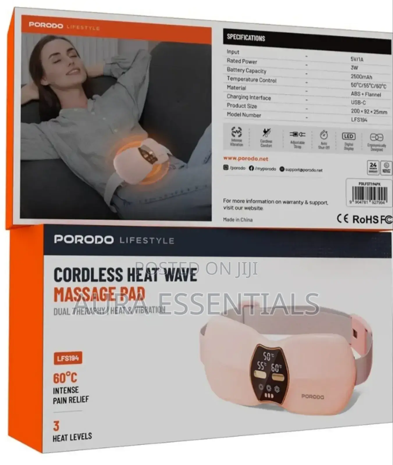 Porodo Lifestyle Cordless Heat Wave Massage Pad