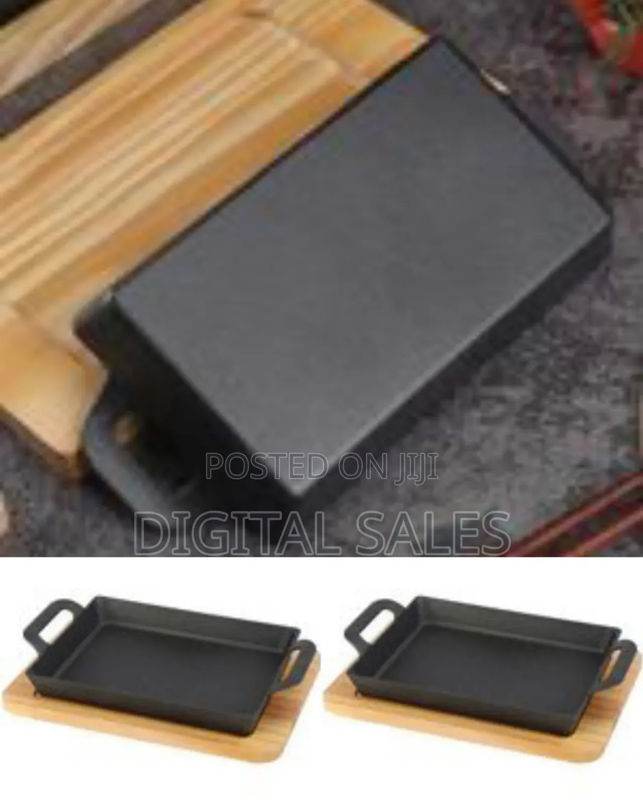 Professional Cast Iron Sizzling Platter With Wooden Base -