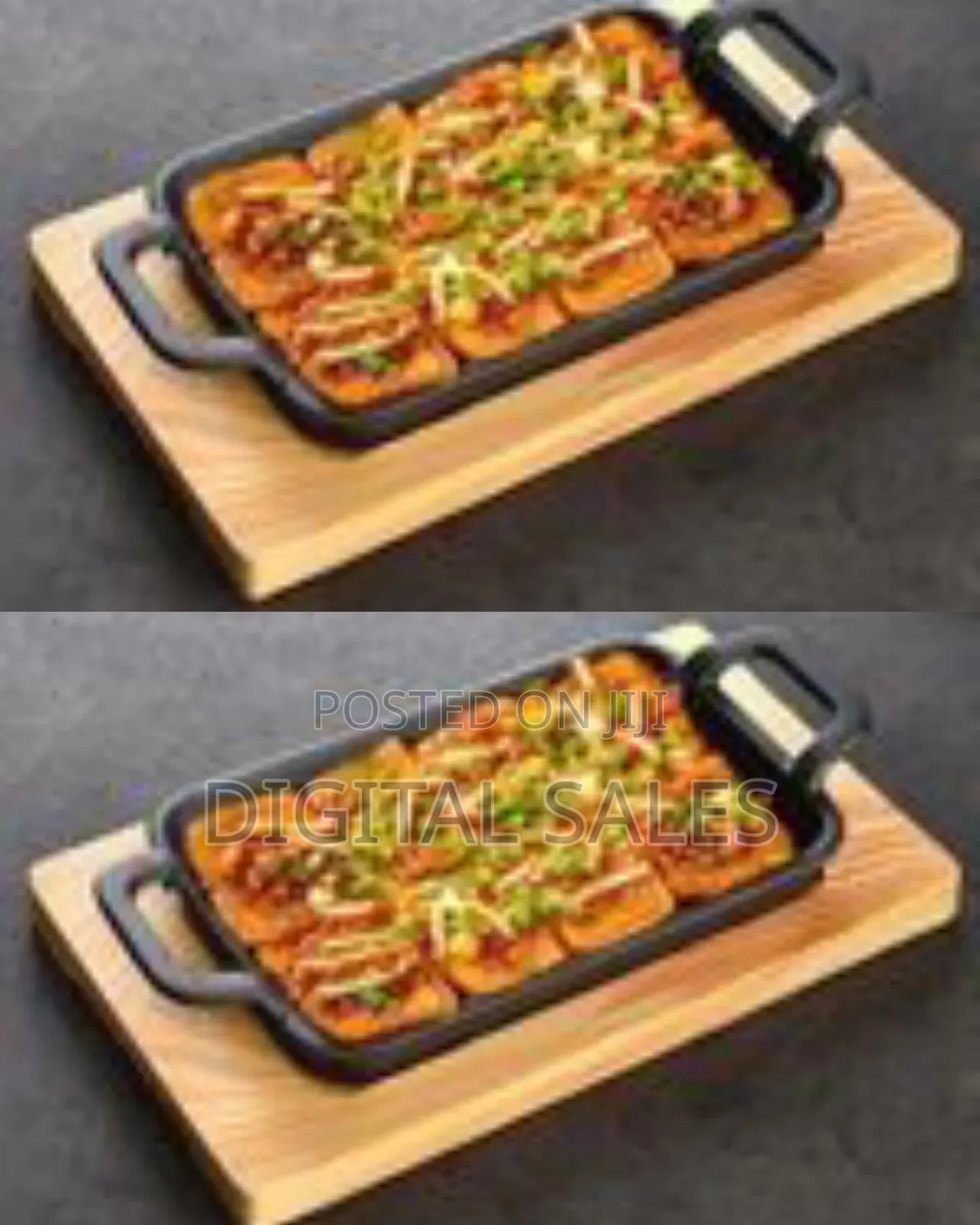 Professional Cast Iron Sizzling Platter With Wooden Base -