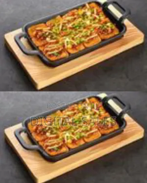 Professional Cast Iron Sizzling Platter With Wooden Base -