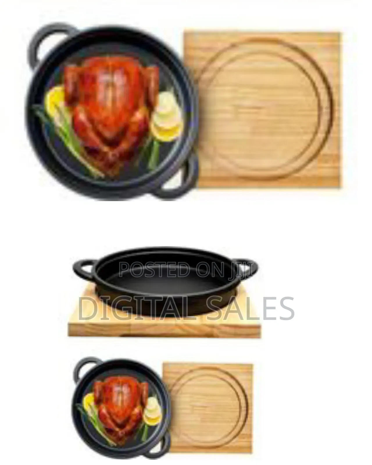 Premium Cast Iron Roasting Pan With Protective Wooden Base