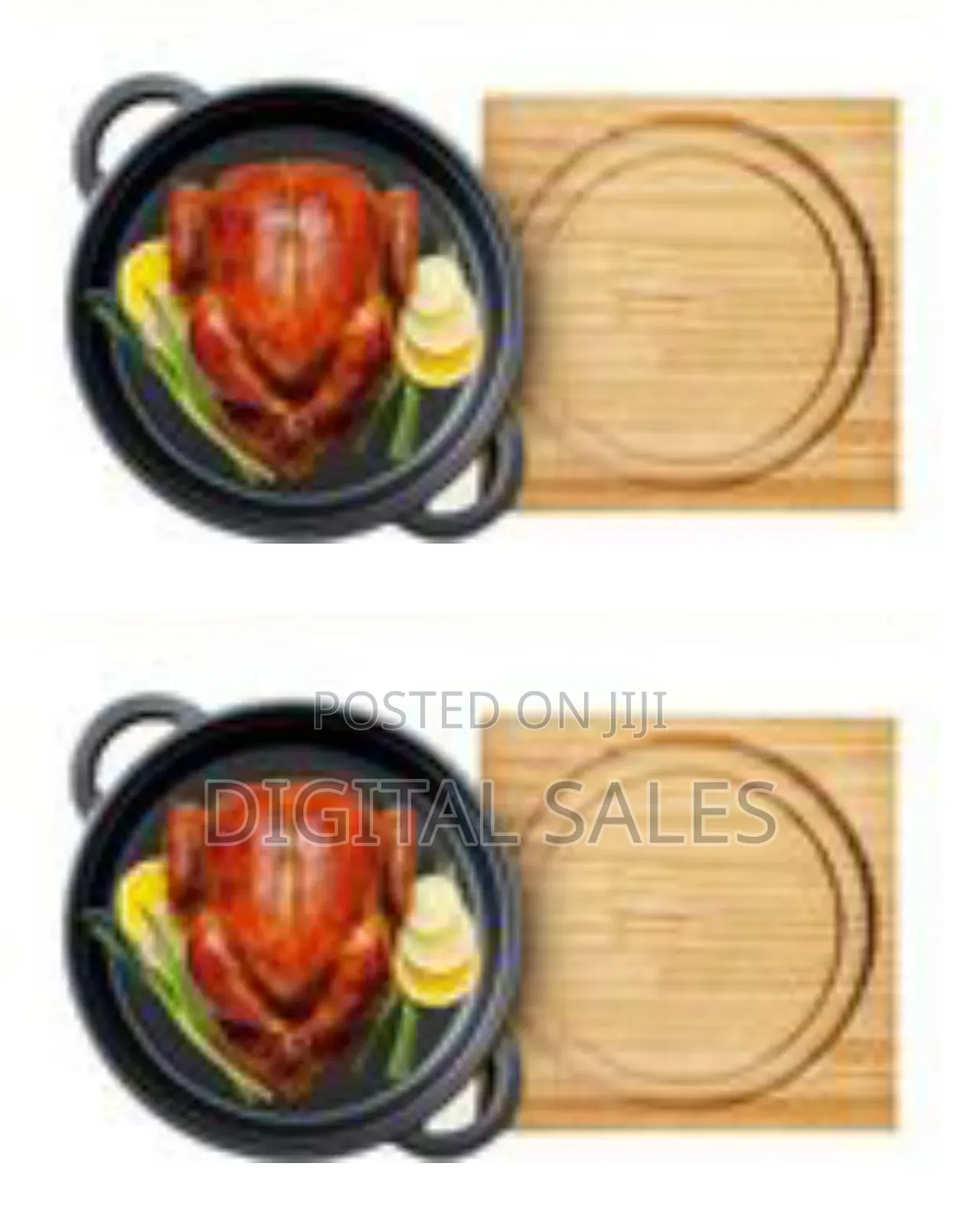 Premium Cast Iron Roasting Pan With Protective Wooden Base