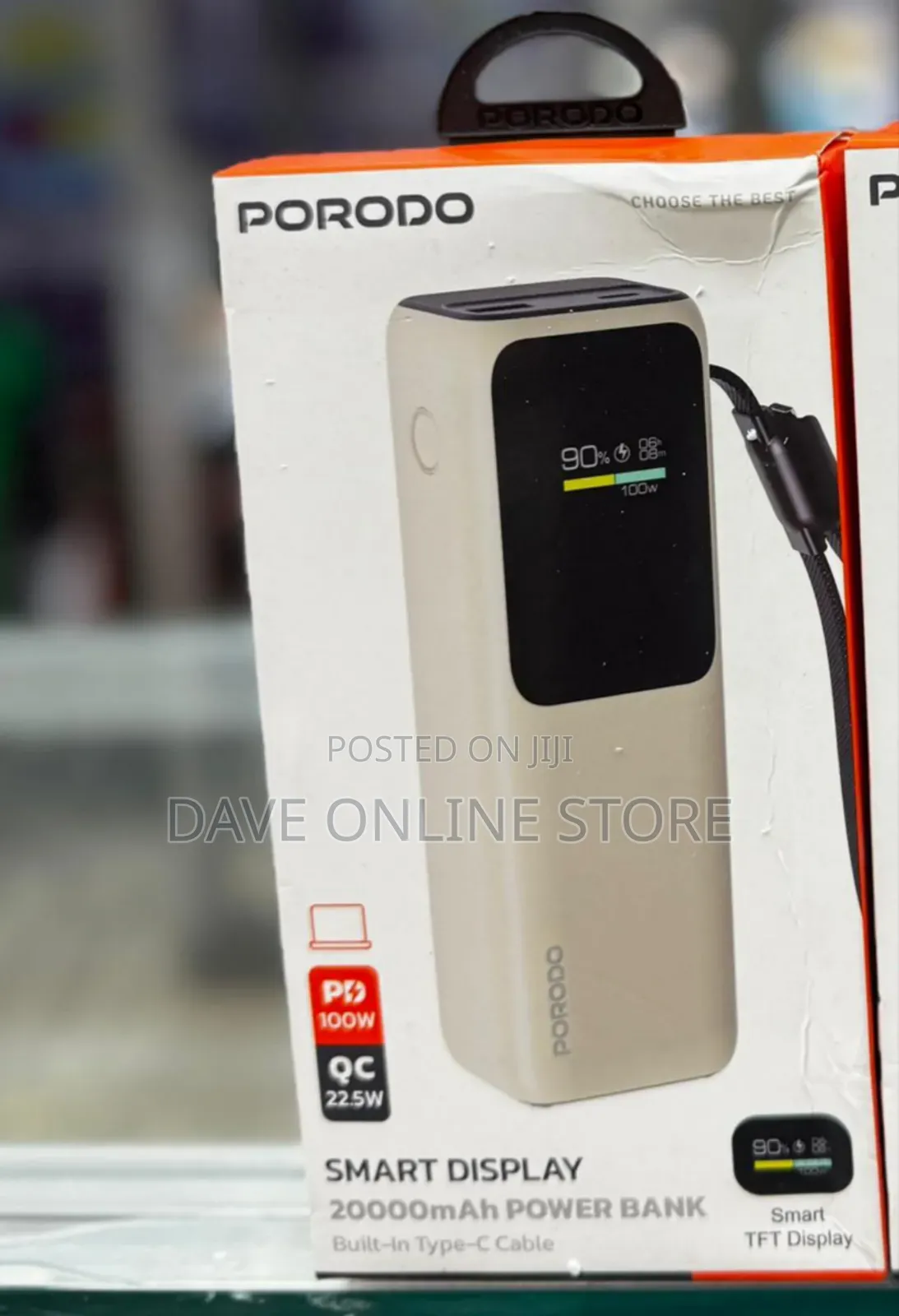Porodo Smart Display 20000mah Power Bank With Built-in Type-C Cable -