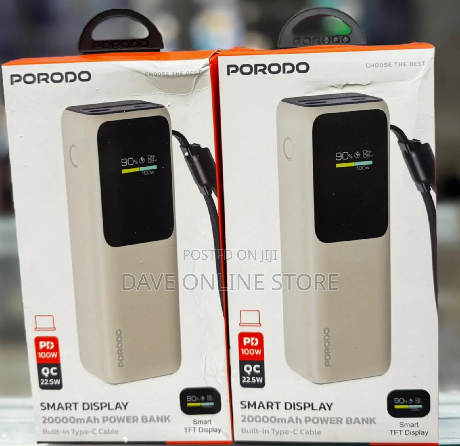 Porodo Smart Display 20000mah Power Bank With Built-in Type-C Cable -