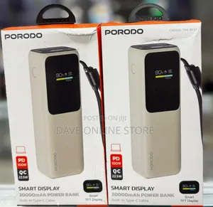 Porodo Smart Display 20000mah Power Bank With Built-in Type-C Cable -