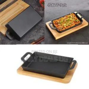 Professional Cast Iron Sizzling Platter With Wooden Base - Multicolor