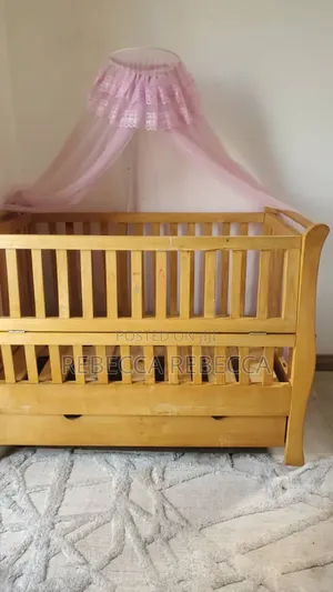 Eucalyptus Wood Baby Crib With Under Bed Storage and Mosquito Net