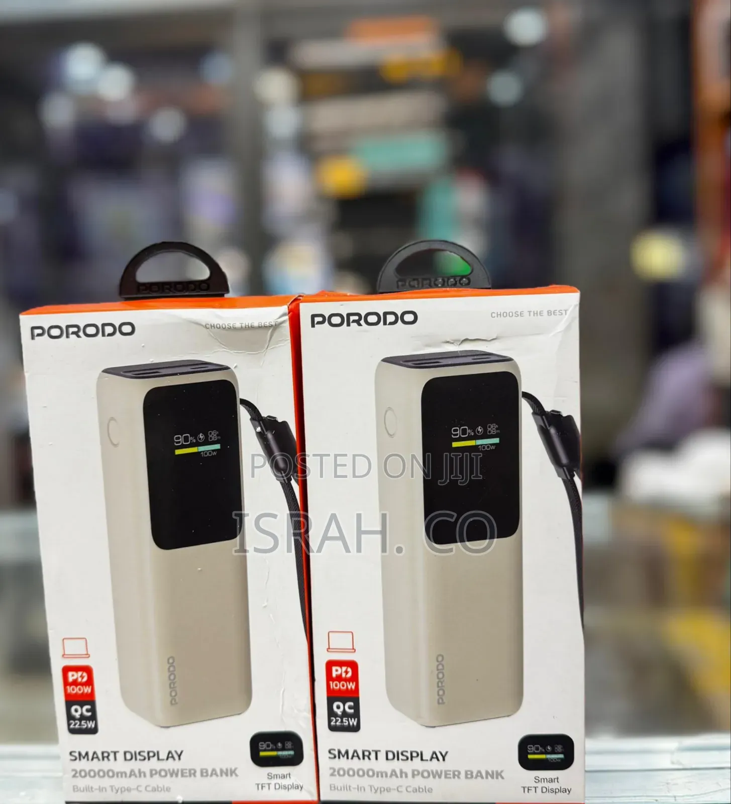 Porodo Smart Display 20000mah Power Bank With Built-in Type-C Cable