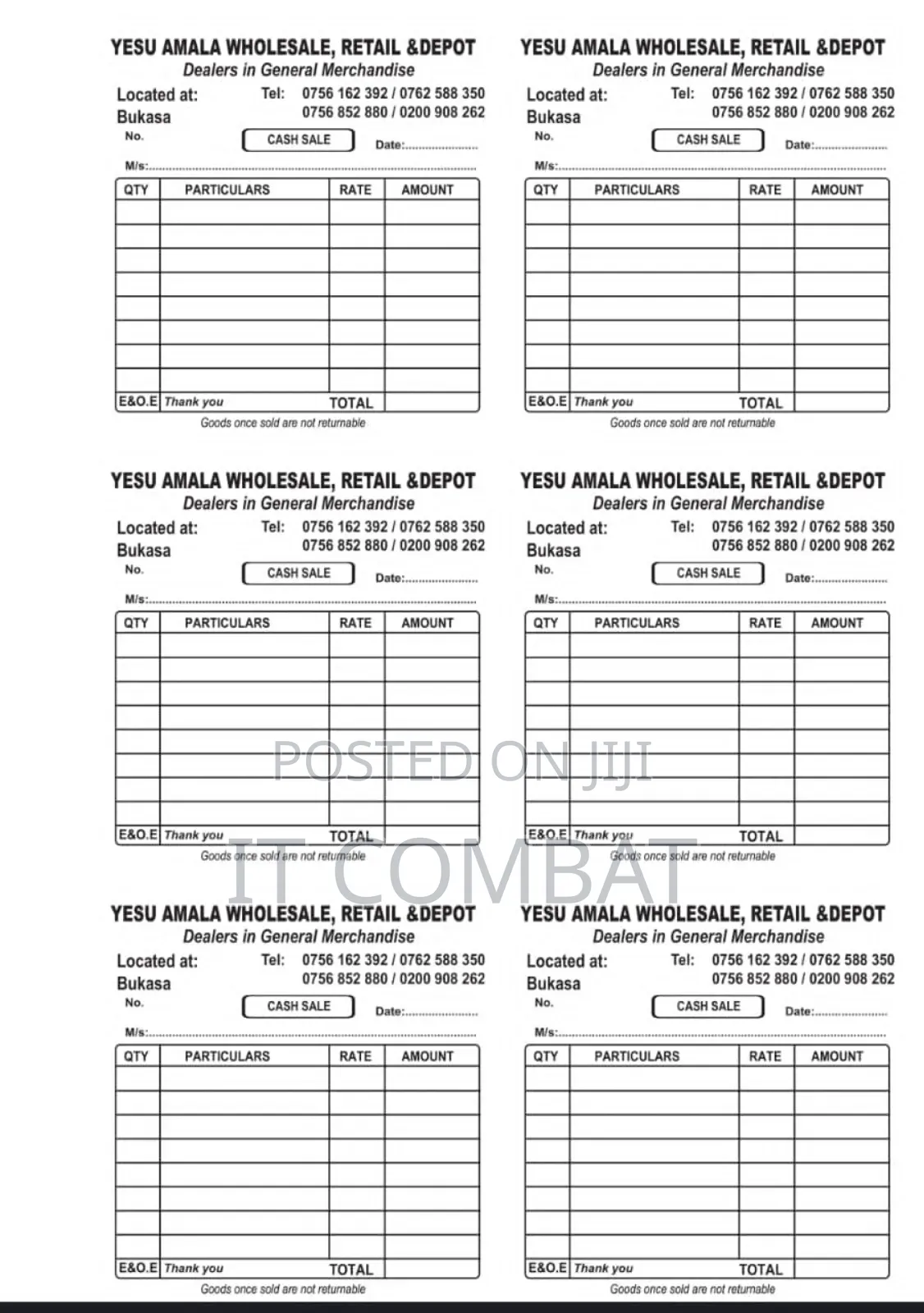 Receipt Books, Invoice, Cashbook, All Carbonized Documents