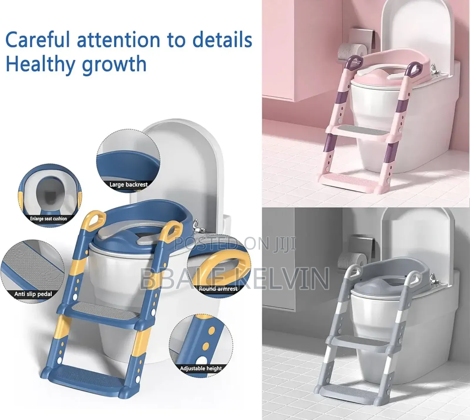 Potty Training Toilet Seat With Step, Handle, and Padded Stepped
