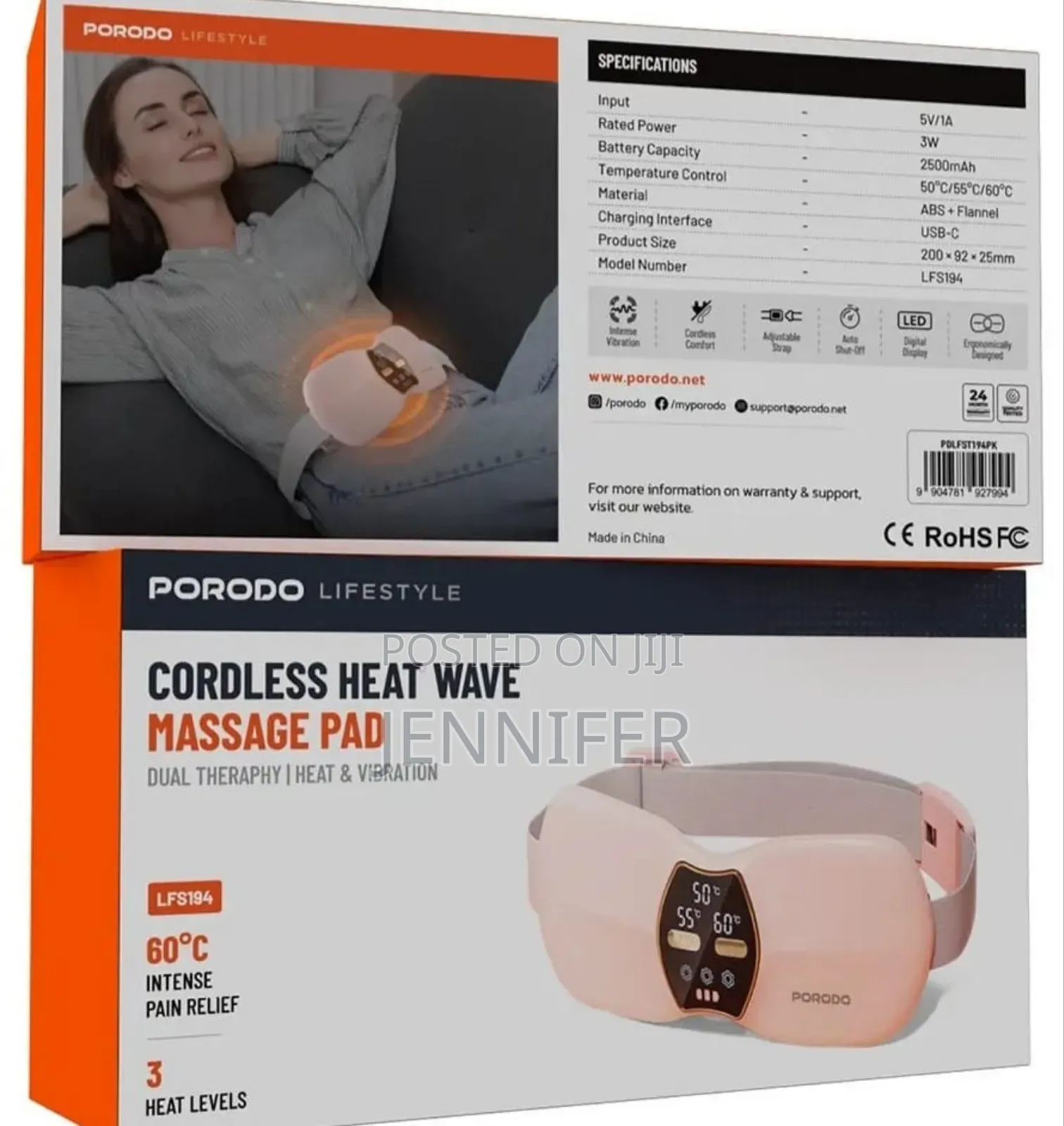 Porodo Lifestyle Cordless Heat Wave Massage Pad.