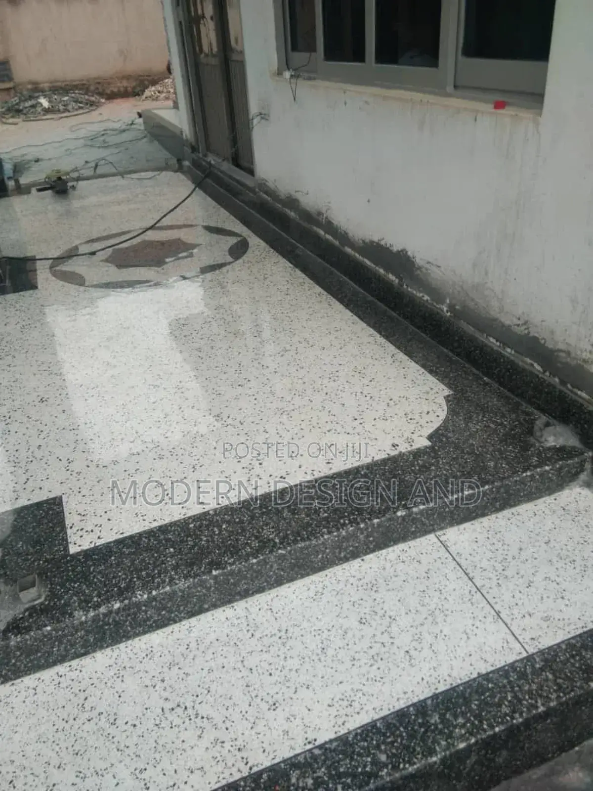 Terrazo Floor Center Design in Black and White