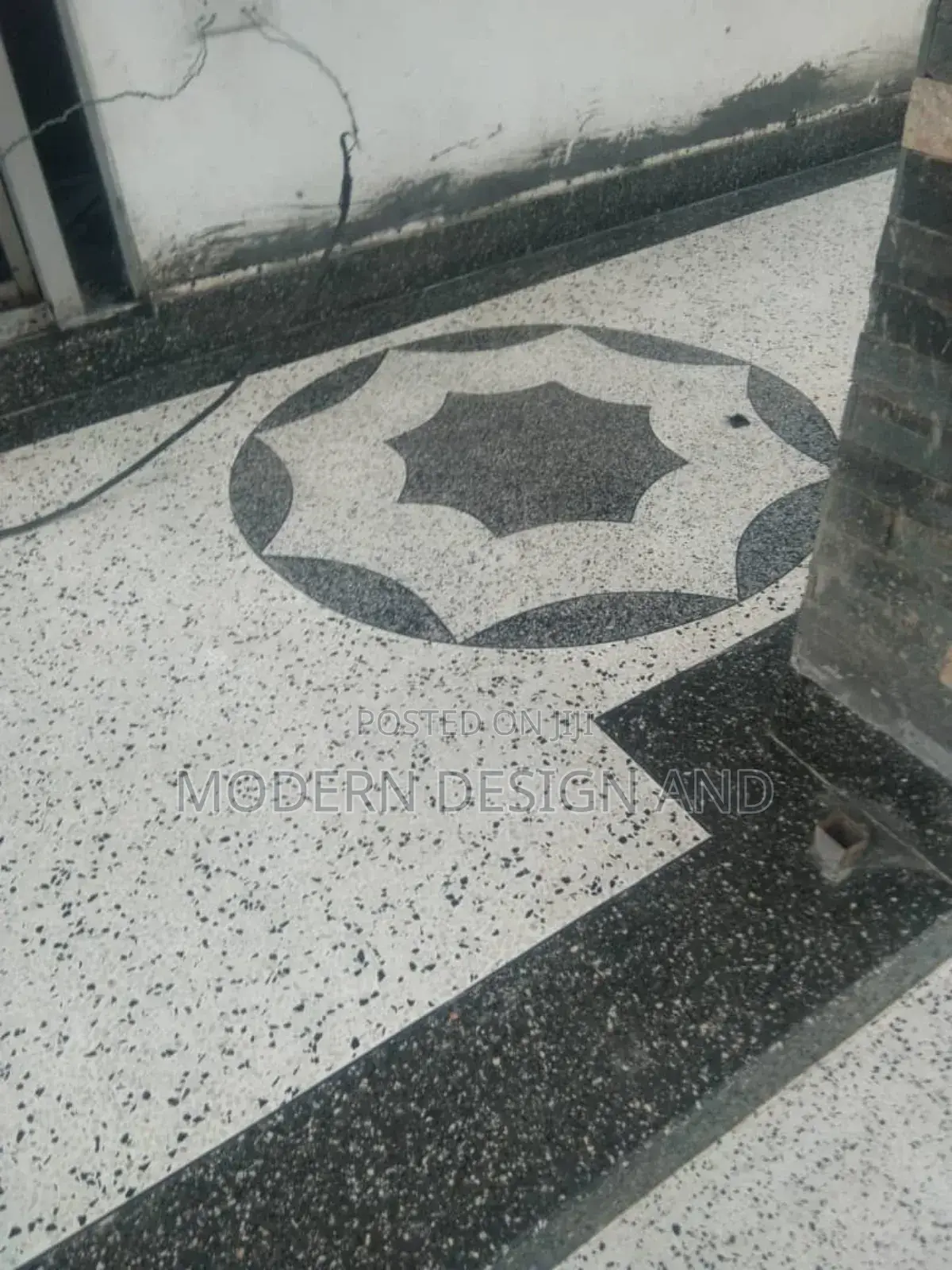 Terrazo Floor Center Design in Black and White