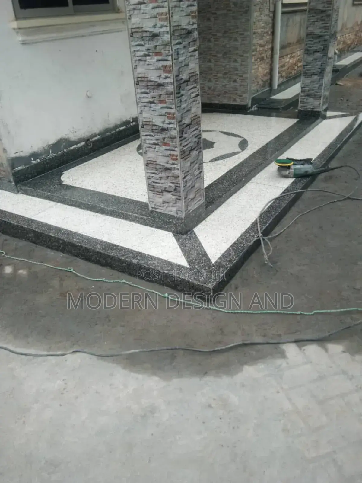 Terrazo Floor Center Design in Black and White