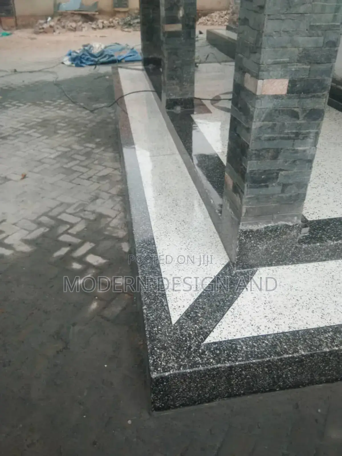 Terrazo Floor Center Design in Black and White