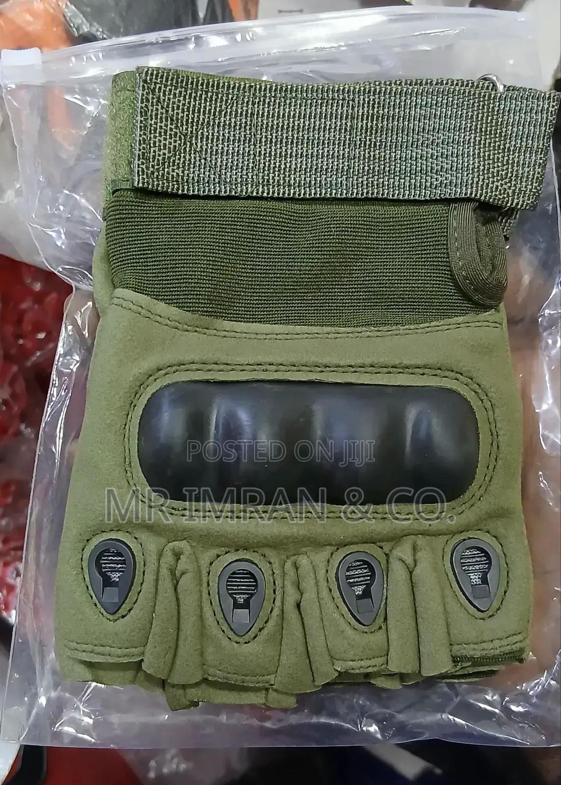 Olive Green Half-finger Tactical Gloves With Hard Knuckle Protection.