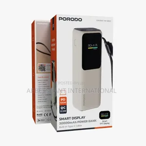 Porodo Power Banks Smart Display 20000mah Power Bank in Beige.