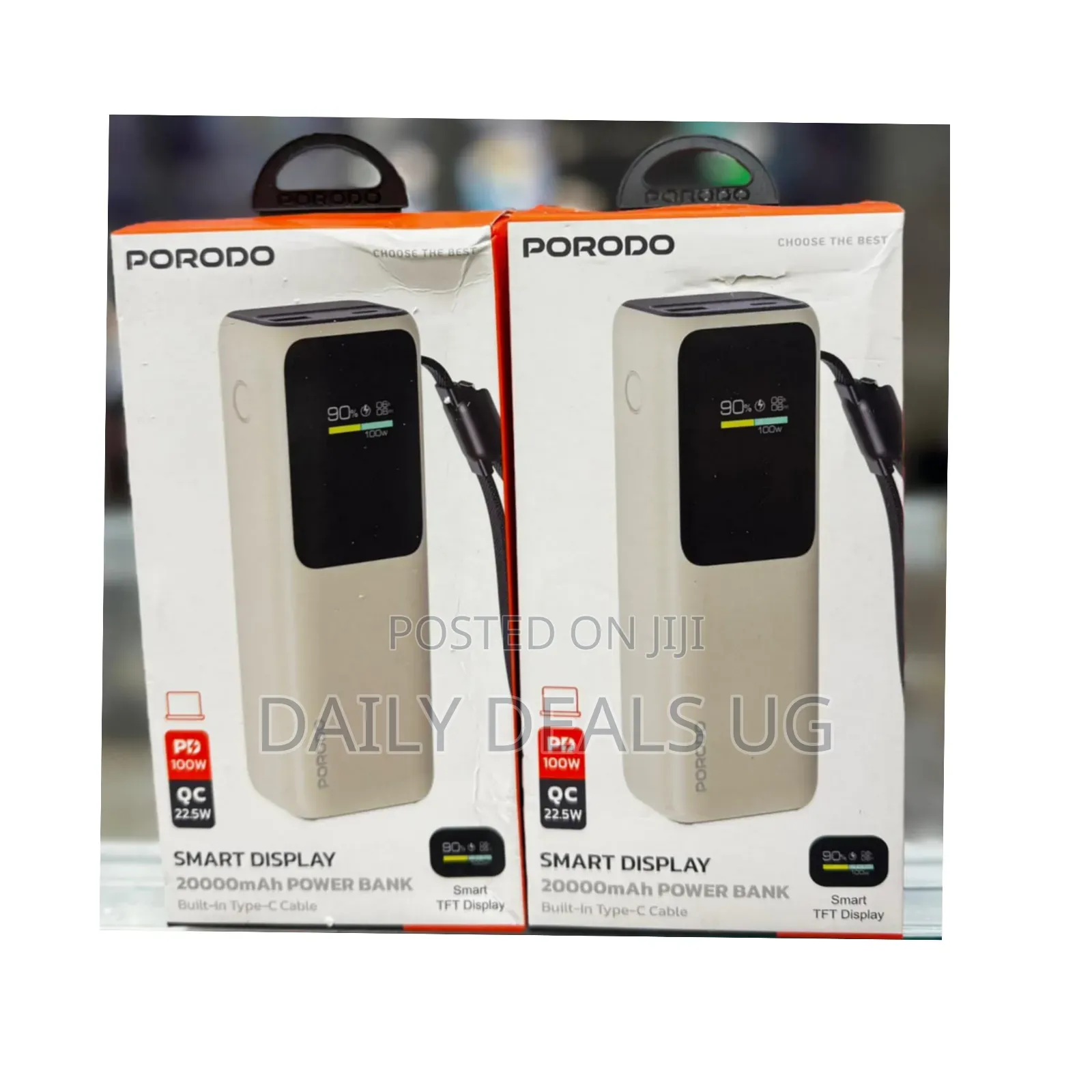 Porodo Smart Display 20000mah Power Bank With Built-in Type-C Cable