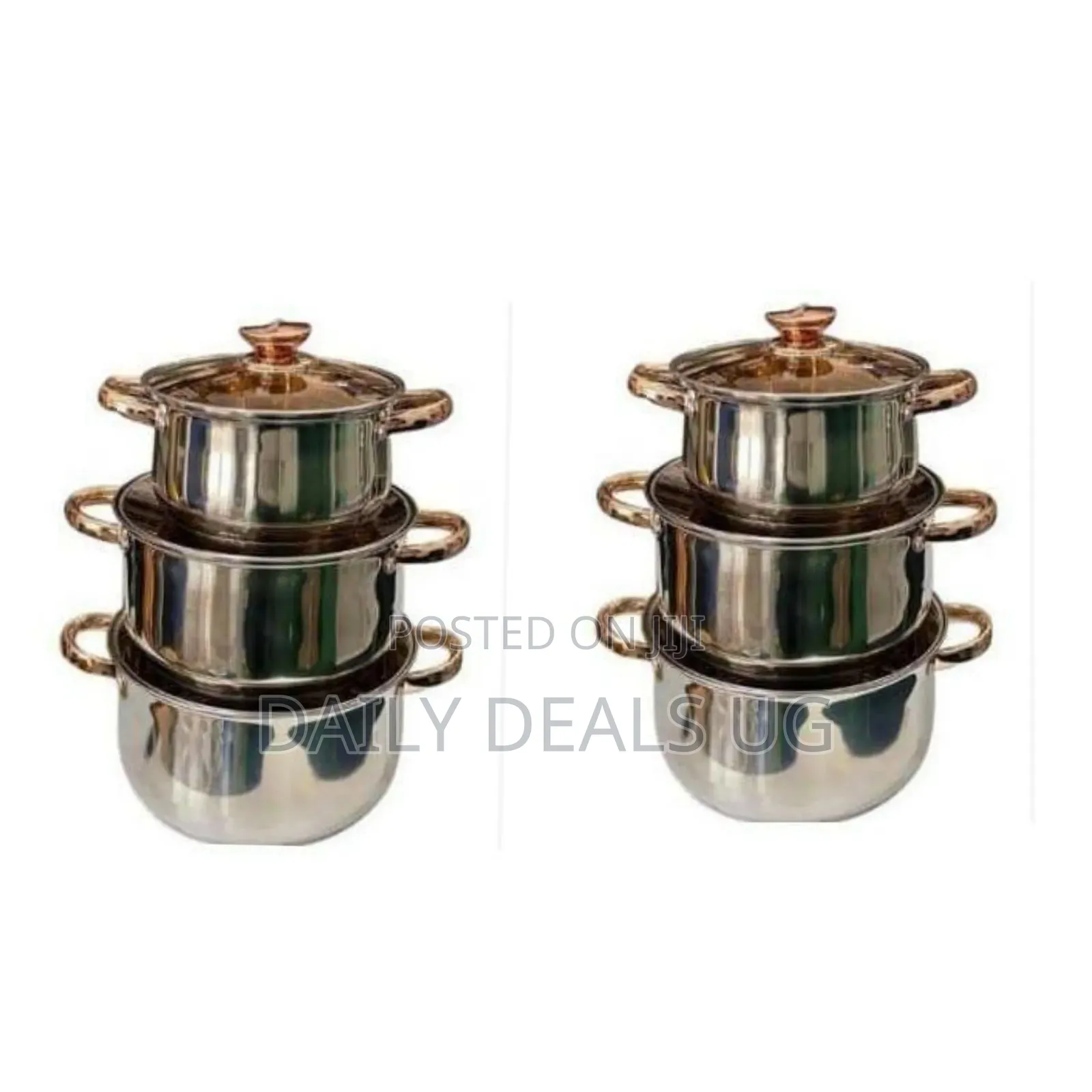 Three-Piece Stainless Steel Cooking Pot Set With Glass Lids