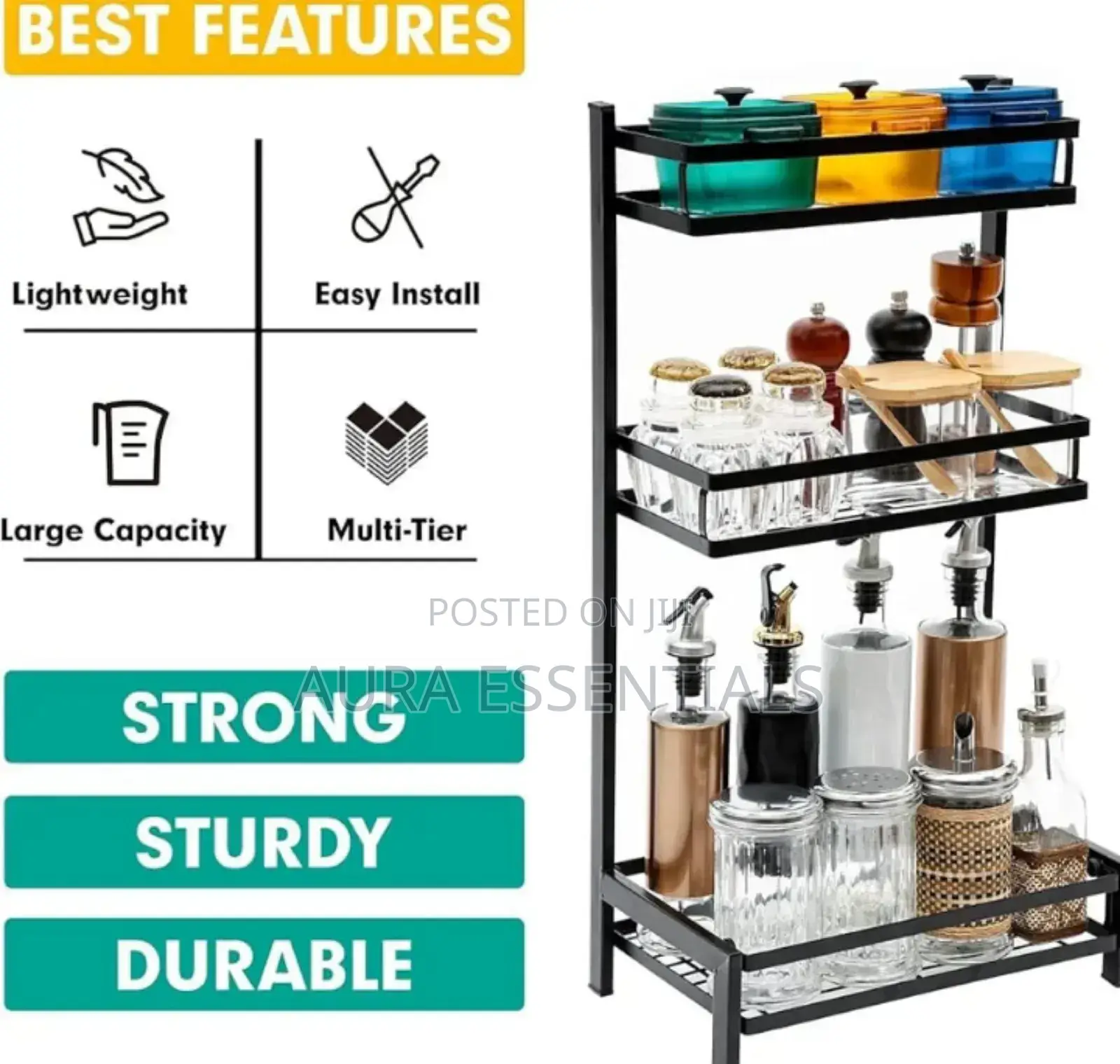 3-level Metal Kitchen Countertop Organizer Shelf
