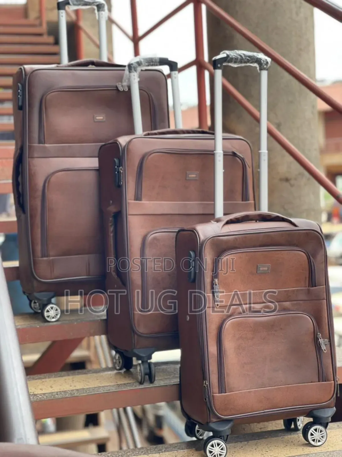 3 In 1 - Leather Luggage Suitcase Double Wheels Handle Light Weight