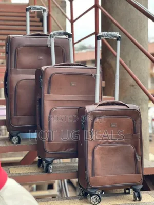 3 In 1 - Leather Luggage Suitcase Double Wheels Handle Light Weight