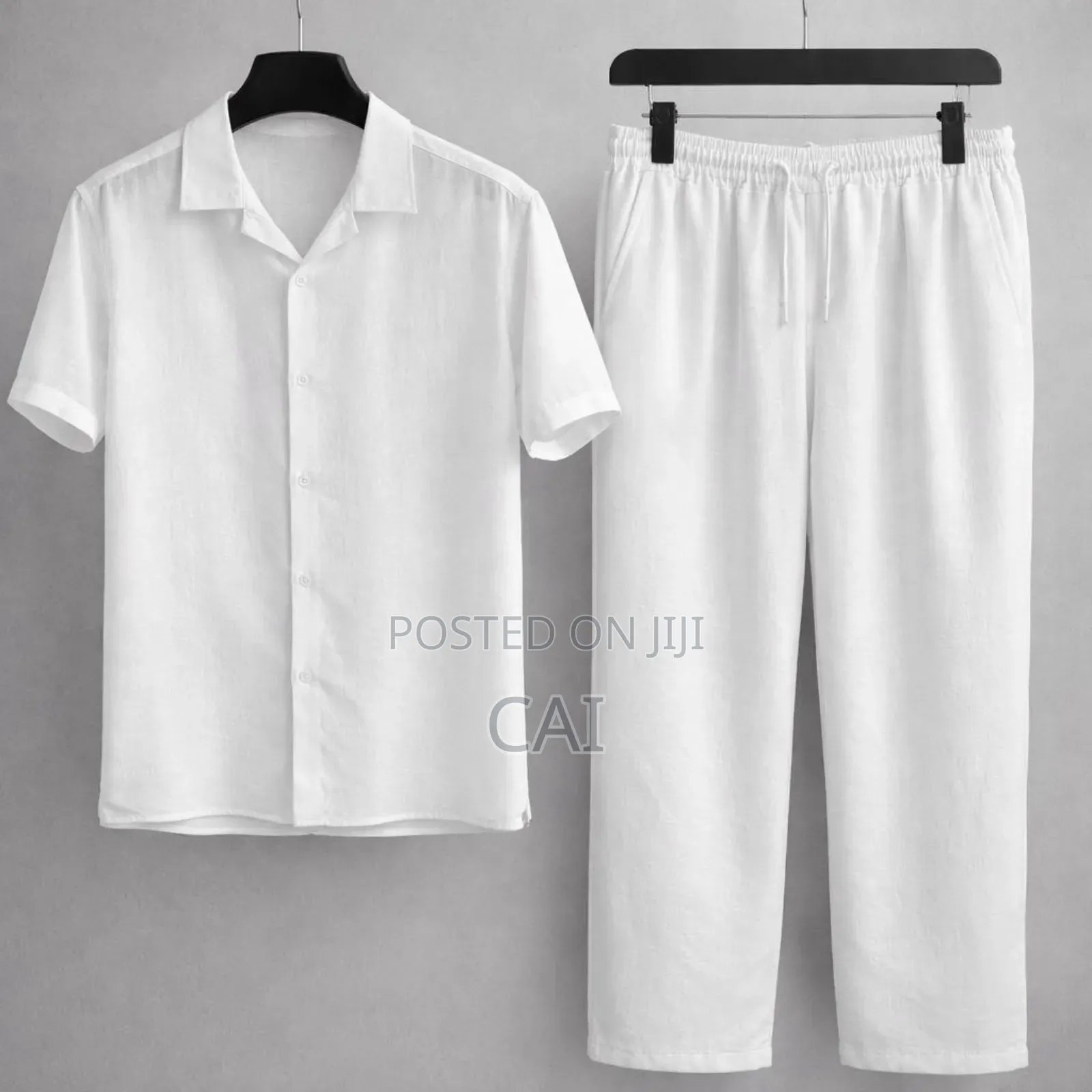 Fashionable Casual Cotton and Linen Shirt Men's Two Piece