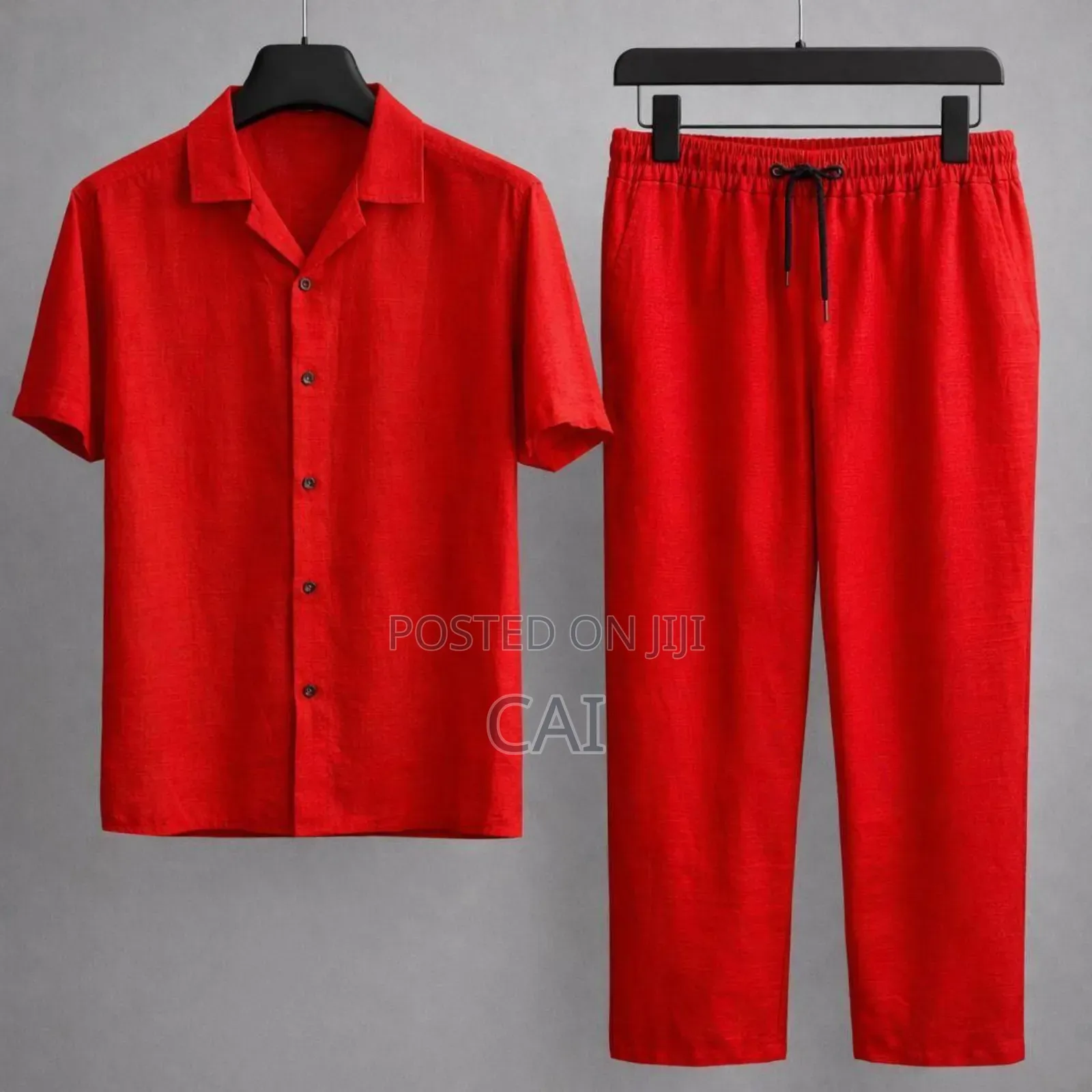Fashionable Casual Cotton and Linen Shirt Men's Two Piece